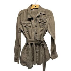 CAbi Utility Sahara Jacket 100% Linen Khaki Brown #856 Button Front Belt‎ Sz M